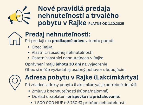 POZOR: OD 1.10. NOVÉ PRAVIDLÁ PREDAJA NEHNUTEĽNOSTÍ V RAJKE!